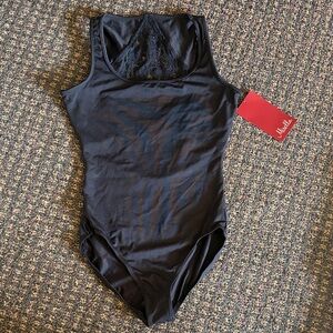 Beautiful brand new Mirella tank leotard with lace back inset